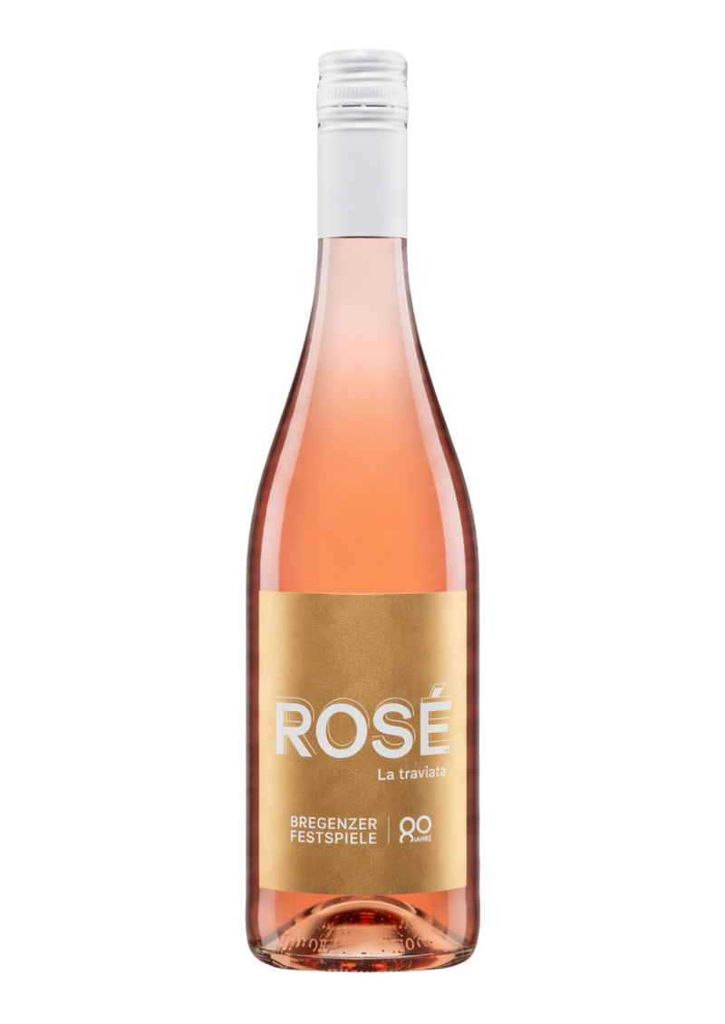 Flasche Rosé Festspielwein Bregenz mit hellem Etikett