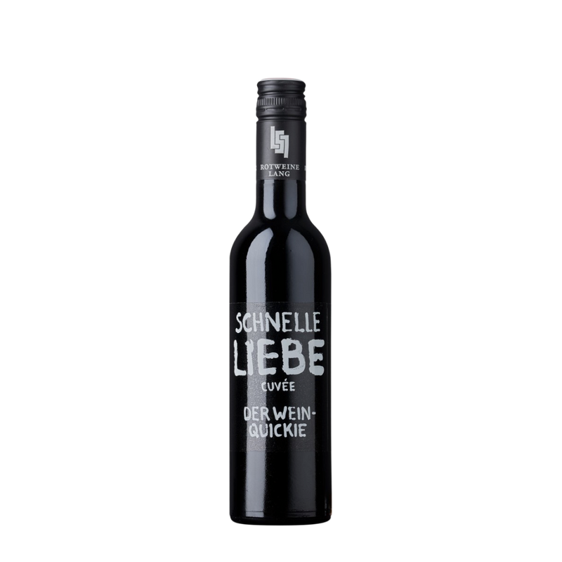 Halbflasche Schnelle Liebe, der Wein-Quickie, mit weißem Schriftzug