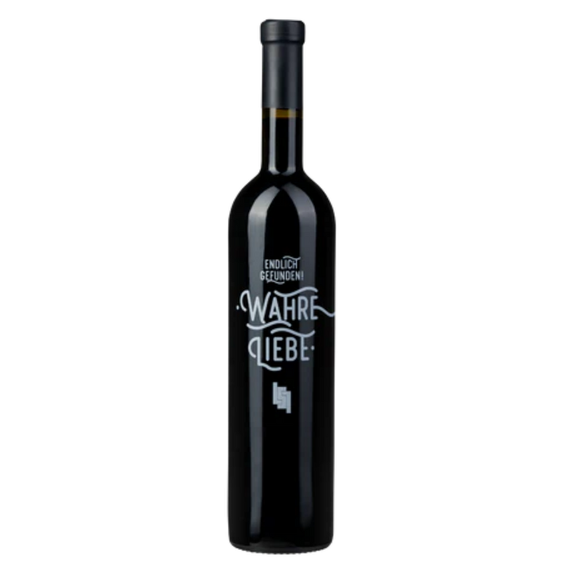 Flasche Wahre Liebe mit weißem Schriftzug „Endlich gefunden“