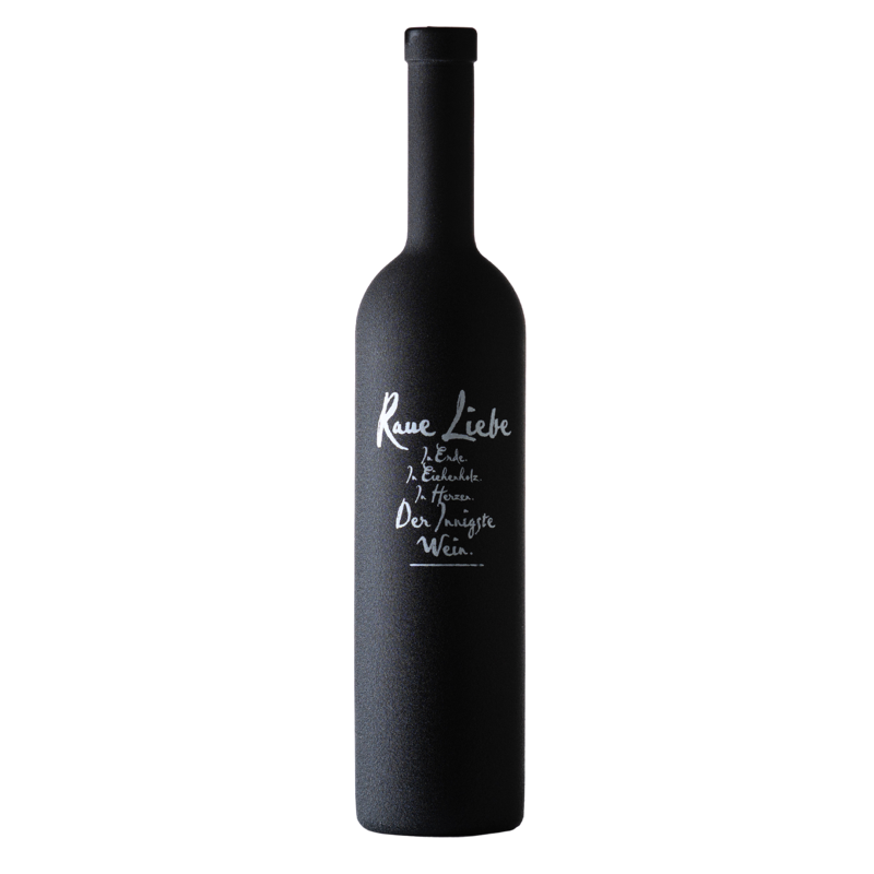 Flasche Raue Liebe 2020 mit handgeschriebenem Etikett